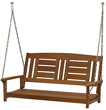 Furinno TIOMAN Porch Swing, Outdoor Hanging Wooden Swing with Chain, for Patio, Garden, Porch, Natural