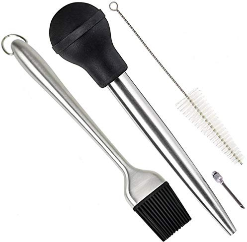 Home Servz Deluxe 304 rostfritt stål kalkon basterspruta injektornål med rengöringsborste och kraftig 30 cm rostfritt stål handtag silikon BBQ Basting borste