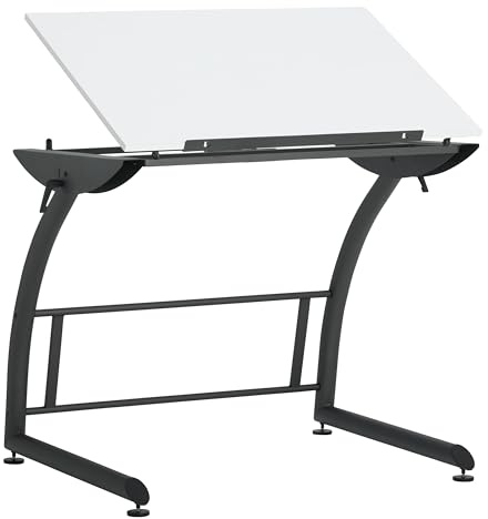 SD Studio Designs Triflex Drawing Table, Sit to Stand Up Adjustable Office Home Computer Desk, 35.25 W X 23.5 D, Charcoal Black/White