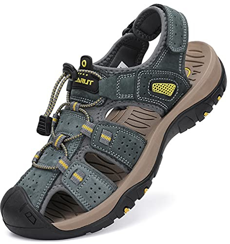 FLARUT Sandaler Herr Bekväma Sportsandaler Sandaler Med Stängd tå för Män Trekking Strand Justerbara(Grå,48 EU)