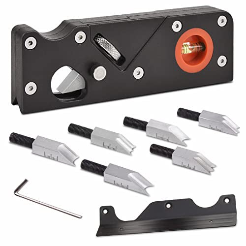 Aplanadora de chaflán para carpintería, herramienta de aplanamiento de esquina, cepilladoras de esquina para madera, cepilladora de biselado manual para recorte de bordes de madera (w/7cutters)