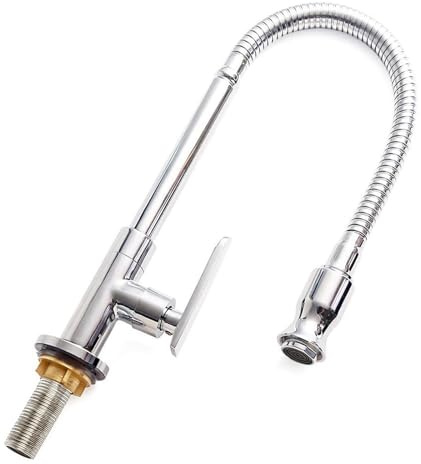 Inchant Robinet d'évier de cuisine d'extérieur – Rotatif à 360 ° à trou unique – Robinet de cuisine à eau froide – Robinet de cuisine à col flexible pour buanderie – Robinet de jardin extérieur –