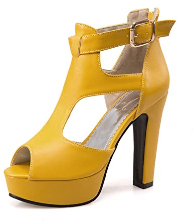Women's Platform Chunky Block High Heel Peep-Toe Dress Sandals Matte Yellow Label Size 42 - US 10
