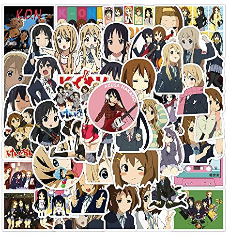 K-ON!! Confezione di adesivi 50 pezzi, adesivo in vinile per bottiglie d'acqua, notebook, skateboard, regalo per adulti, bambini e adolescenti