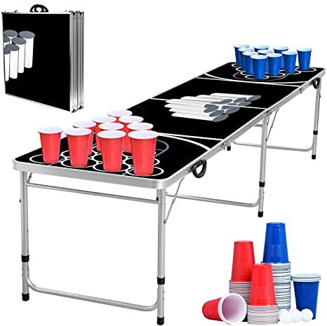 LZQ Bierpong Tisch Set inkl.5 Bälle & 100 Becher,Höhenverstellbar/Klappbar,Tragbar Aluminium–Wasserdicht Beer Pong Tische,Tragfähigkeit:60KG.Partytisch, Trinkspiele