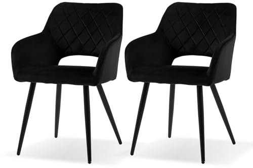 CLIPOP Esszimmerstühle, 2er Set, Polsterstühle mit Armlehnen, Metallbeine, Samtbezug, Samt Schwarz, bis 150 kg belastbar, für Arbeitszimmer, Wohnzimmer, Schlafzimmer (2er, Samt Schwarz)