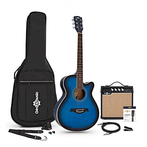 Gear4music SC100 Guitarra Acústica Azul 4/4 Adulto Kit Para Principiantes Con Amplificador 15W