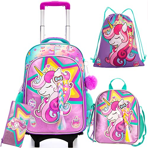 HTgroce Zaino con Ruote Scuola Elementare Zaino Scuola,Zaino Unicorno Bambina Elementare Zaino Bambina Trolley,Zaino Scuola Bambino Trolley Regalo Scolastico Zaino Bambina Scuola Elementare.