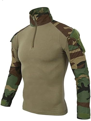 Czen Militär taktiska skjortor för män, airsoft kamouflage 1/4 dragkedja lång t-shirt utomhus armé vandringsskjorta