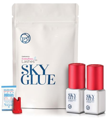 2 Pack Sky Glue S+ Eyelash Extension Glue Professional Use Only - Extra Strong Lash Extensions Adhesive 6-7 Weeks Retention and 1-2s Dry, Long Lasting Semi Permanent Black Glue - 2 Bottles 5 ml Ea