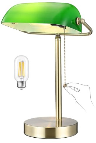 Newrays lampe de bureau des banquiers verts verts traditionnels avec fiche de commutateur de chaîne de traction