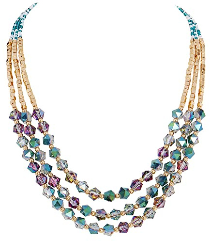 Bocar Collar para mujer, collar de cuentas de 3 capas con cristales, joyería de moda, regalos de fiesta para ella, 24 inches, Vidrio, Sin piedra preciosa