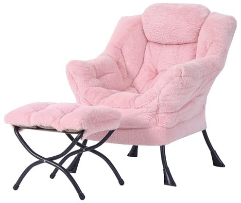 Tiita Faulsessel mit Hocker, Moderner großer Akzent-Loungesessel, Freizeit-Sofasessel mit Hocker, Lesesessel mit Fußstütze für Schlafzimmer, Wohnzimmer, Studentenwohnheime, Garten und Hof