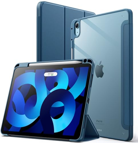 JETech Custodia SOLO per iPad Air 11 Pollici M4/M3/M2 (2026/2025/2024), iPad Air 5/4 (2022/2020, 5a/4a) con Portapenne, il Involucro Posteriore Trasparente Supporto Cover Sottile per Tablet (Blu)