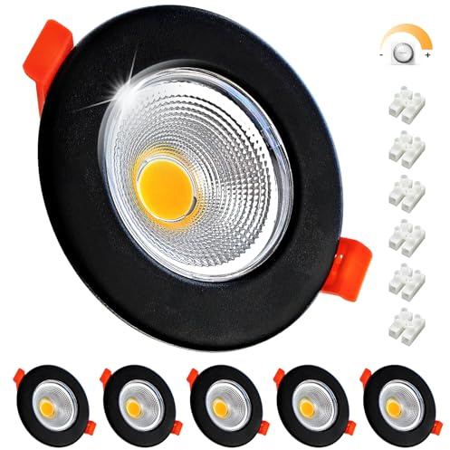 Wondlumi 6x 7W Faretti LED da Incasso per Cartongesso Nero Dimmerabili,600LM Foro 65-85mm Luce Naturale 4000K per Cucina,Interno,Faretti Led Soffitto COB 220V Equivalenti a 65W