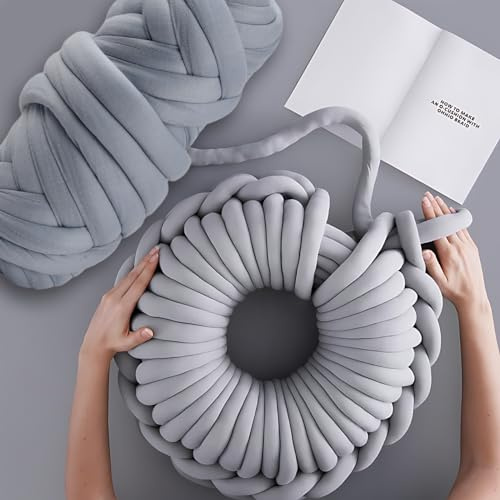 500g/20m Chunky Cotton Tube Yarn, Filling Cotton Yarns 2cm Thick Warm Breathable, Blanket Core Yarns Polyester Machine Washable, Tubular Thread for Arm Knitting DIY Sofa Cushion Pillow Pet Bed (Grey)