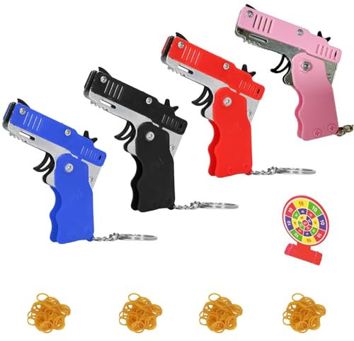 4 Stück Gummi Pistole, Gummibandpistole Faltbare, Gummiband Pistole, Gummiband Pistole Mini, Erbsenpistole, Schießspiel-Spielzeug, Spielzeug Gummiband, für Schießspiel Outdoor-Aktivitäten für Kinder