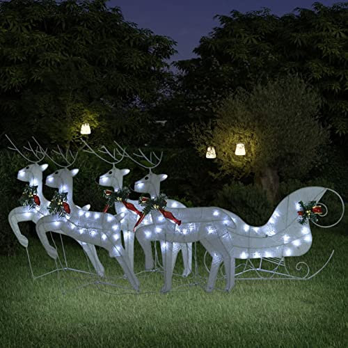 Camerina Rentier mit Schlitten Weihnachtsdekoration 100 Outdoor Weiß Weihnachtsschlitten Deko Groß