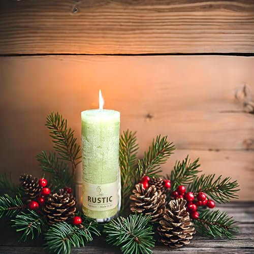 Gala Marken Rustik Stumpenkerze - Grün - 19x6,8 cm - Dekorative Kerze - Lange Brenndauer - Unparfümiert - Natürliches Pflanzenwachs - Ohne Palmöl - Advent - Weihnachten - Kerzen