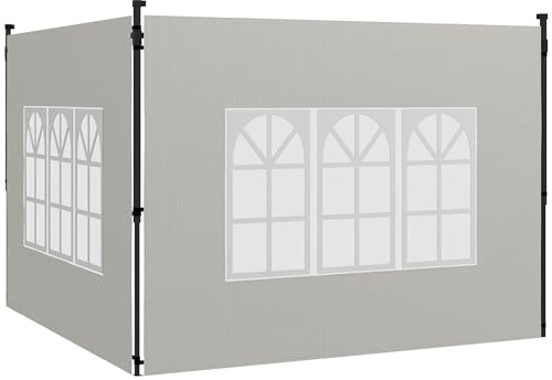 Outsunny Set 2 Pareti Laterali per Gazebo 3x3 m e 3x6 m, Teli per Gazebo con Finestre in PE e Plastica, Bianco