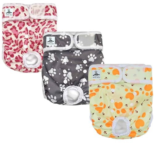 UFO PET Wiederverwendbare Hunde Windeln Weiblich, Läufigkeitshose für Hündinnen M (3 Stück), Hochsaugfähige Hundewindeln für Hündinnen mit Starkem und Flexiblem Verschluss - Süße Krallen