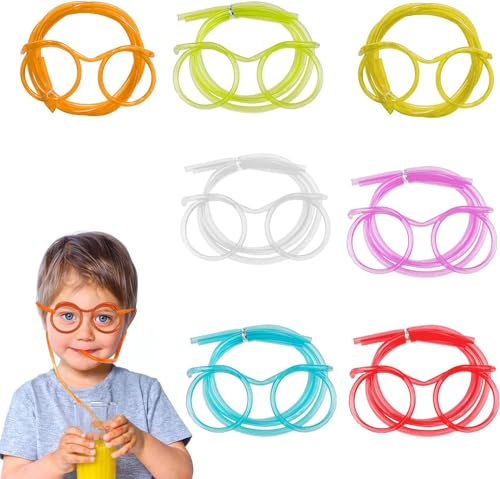 Strohhalme Wiederverwendbar,Strohhalm Brille Mehrweg,Mehrweg 7 Stücke dumme Strohgläser,Neuheit Brille Flexible Mehrfarbige Strohhalme, für Party, Jahrestreffen, Geburtstag,Familienfeiern,Mehrweg