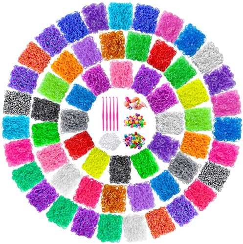 ROSHUKG 60 Farben Loom Bänder Set, 12300 Gummibänder Kit für Kinder Weben DIY Crafting Geschenk mit S-Clips