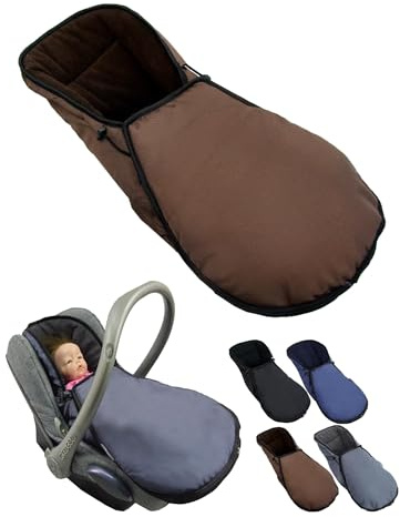BambiniWelt Winterfußsack für Babyschale – kompatibel mit Maxi Cosi Gruppe 0+ – Thermofleece, waschbar – warm, weich & passend für 3-Punkt-Gurtsystem, Farbe: braun
