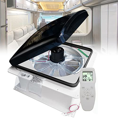 Ventilateur 12 V pour camping-car avec télécommande | Ventilateur de toit pour camping-car | Sortie d'entrée d'air double mode | Réglage de la vitesse du vent à 10 vitesses