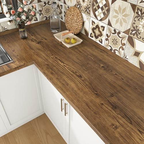 Yullpaper Carta da parati in legno marrone per cucina, 40 x 800 cm, effetto legno, retro adesivo, in plastica, vintage, per mobili, cucina, piano di lavoro, rivestimento in vinile autoadesivo
