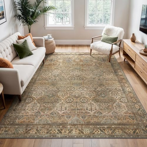 BEIMO Alfombra Salon Vintage, Alfombra Estival Antideslizante Lavable, Moderno Alfombras Dormitorio, Alfombras Persa para Escritorio, Salón, Amarillo-Marrón, 120x170cm