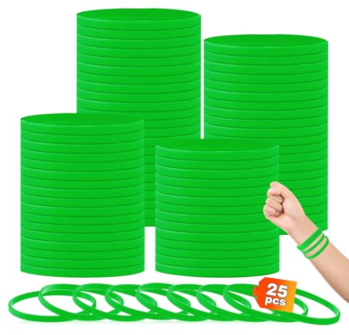HONTIUS 0.24'' 25 Pièces Bracelets en silicone, Vert Clair Élastiques en Silicone Bracelets en caoutchouc élastique Bracelets d'identification pour Sport Homme Femme-Largeur de 6mm Super étroite