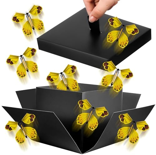 Halinuia Boite Surprise Papillon Explosion Box, 14,2 x 14,2 x 12,4 cm, Noir Boite Pop up Surprise Anniversaire, DIY Boîte Cadeau Papillons pour Les Amis et La Famille