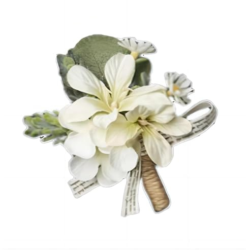 Elegant White Boutonniere for Weddings, Proms & Formal Events - Handcrafted Silk or Fresh Flower Lapel Pin - Boutonniere Buttonhole for Men's Suits, Tuxedos, Grooms & Groomsmen (White)