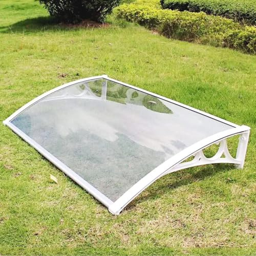 Curved Aluminum Awning Canopy Windproof & Rainproof Polycarbonate Door Cover for Home Facade Transparent 60x150cm (White) Stylish Outdoor Protection
