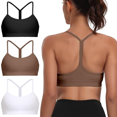 Garseam Sports Bra for Women, Spaghetti Strap Racerback Y-Back Light Impact Yoga Bralette Soft Crop Tops, Pack of 3 (S-XL)