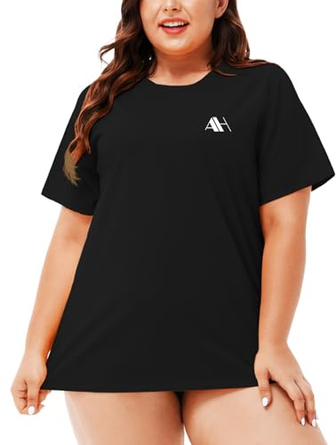 Arankhiger Damen UV Shirt Übergröße Badeshirt Kurzarm Rash Guard Schnelltrocknend Schwimmshirt 5XL