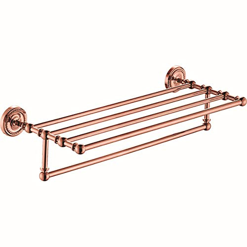 FBSHAD Rose Gold Badrumstillbehör Set Solid mässing Robe Hook Paper Holder och Ring Luxury Bath Handduk Rack (60 cm) Stylaktiga badrumsuppsättningar för
