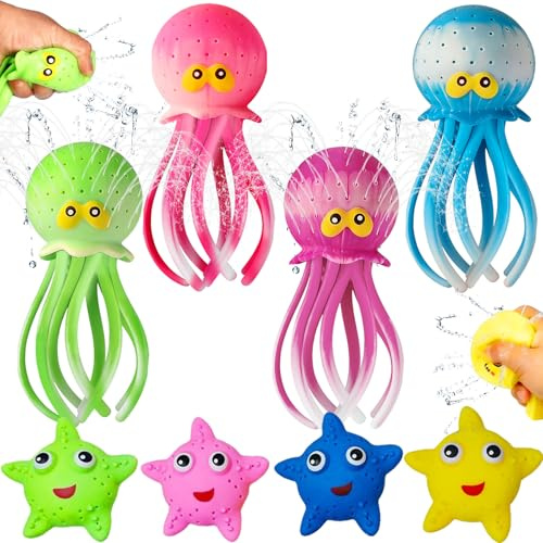 YOUYIKE Giochi Bagnetto, Polpo di Gomma Squishy Antistress, Bombe D'acqua Riutilizzabili Palloncini Acqua Polpo, Giochi Acqua Animali per Piscine Vasche da Bagno Spiaggia (8 pezzi)