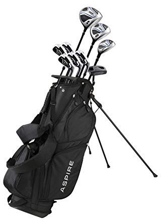 Aspire XD1 Men's 14-Piece Golf Set – 460cc Titanium Driver, Wood, Hybrid, 6-PW Irons, Putter, Stand Bag, 3 Headcovers and Cover – Blue, RH Tall Size +1