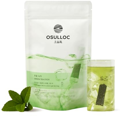 OSULLOC Cold Green Tea, Stick-Type in Pouch Package, Premium Pure Tea from Jeju, 20 count, 1.41 oz, 40g