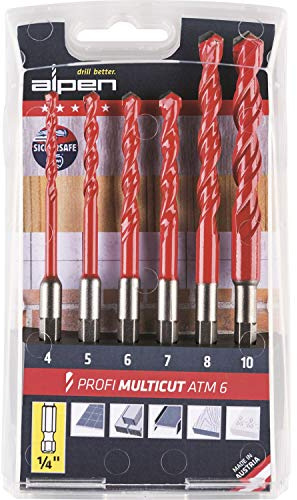 ALPEN Bohrer-Kassetten Set Profi Multicut ATM 6 (6-tlg, Ø 4-10 mm, Profi Multicut, Mehrzweckbohrer, passend für jeden Standard-Akkuschrauber, Spezialbohrer, Bohrsortiment) 0000100802100