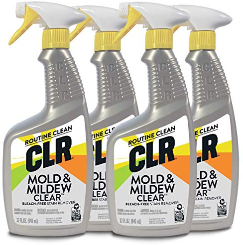 CLR Mold & Mildew Clear, Bleach-Free Stain Remover Spray | Works on Fabric, Wood, Fiberglass, Concrete, Brick, Painted Walls, Glass, and More | EPA Safer Choice (4 Pack, 32 Ounce)