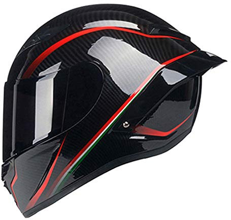 Woljay Casco Moto Integrale Fibra Carbonio Caschi Moto On Road Scooter Street Touring Casco da Motociclista Unisex Adulto DOT/ECE 22-05 Linea Rossa Lucida (L, Fumo)