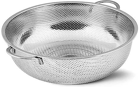MGE - Passoire Cuisine avec Poignées et Base - Tamis Micro Perforée - Passoire pour Riz, Spaghetti, Nouilles, Légumes - Acier Inoxydable - Ø 28,5 cm