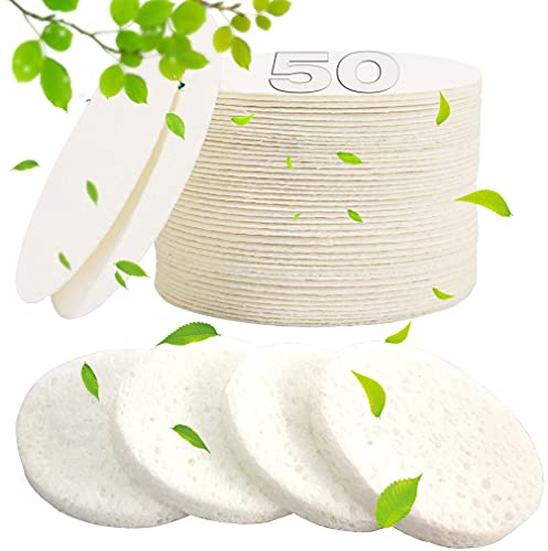 METUUTER 50 PCS Compressed Facial Sponges for Estheticians- 100% Natural Cellulose Face Sponge Professional Cosmetic Spa Sponges for Face Cleansing, Massage, Pore Exfoliating, Mask, Makeup Removal
