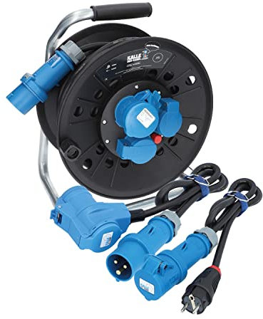 CEE-Campingkabeltrommel Kabeltrommel KTG Campingkabel Wohnmobil-Kabel Caravan H07RN-F 3G 2,5mm² 25 Meter von KALLE DAS KABEL Kabeltrommel +Anschlussleitung mit Winkelkupplung 1,5m +Adapterleitung