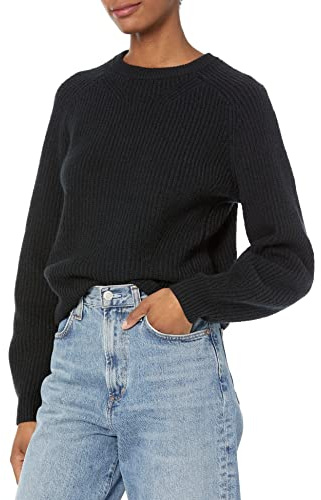 Amazon Essentials Jersey acanalado con cuello redondo Mujer, Negro, S