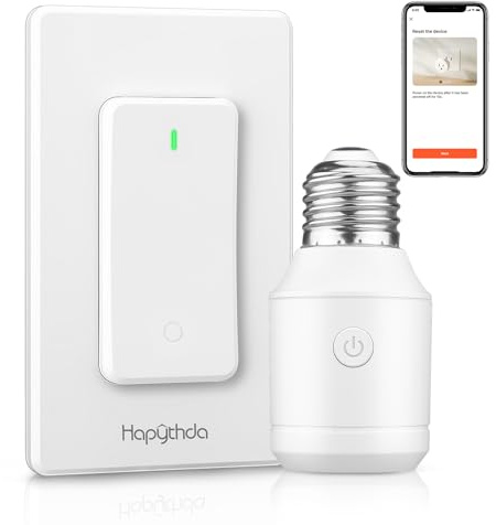 HAPYTHDA Remote Control Light Socket with Wifi(2.4G Only), Smart WiFi & Bluetooth & RF433 E26 E27 Light Bulb Adapter & Wireless Wall Switch, Remote and APP Control, Voice Control with Alexa and Google