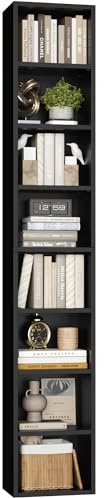 FOTOSOK 8-Tier Media Tower Rack, 11.6 X 9.3 X 70.9 Inches CD DVD Slim Storage Cabinet with Adjustable Shelves, Tall Narrow Bookcase Display Bookshelf for Home Office, Black